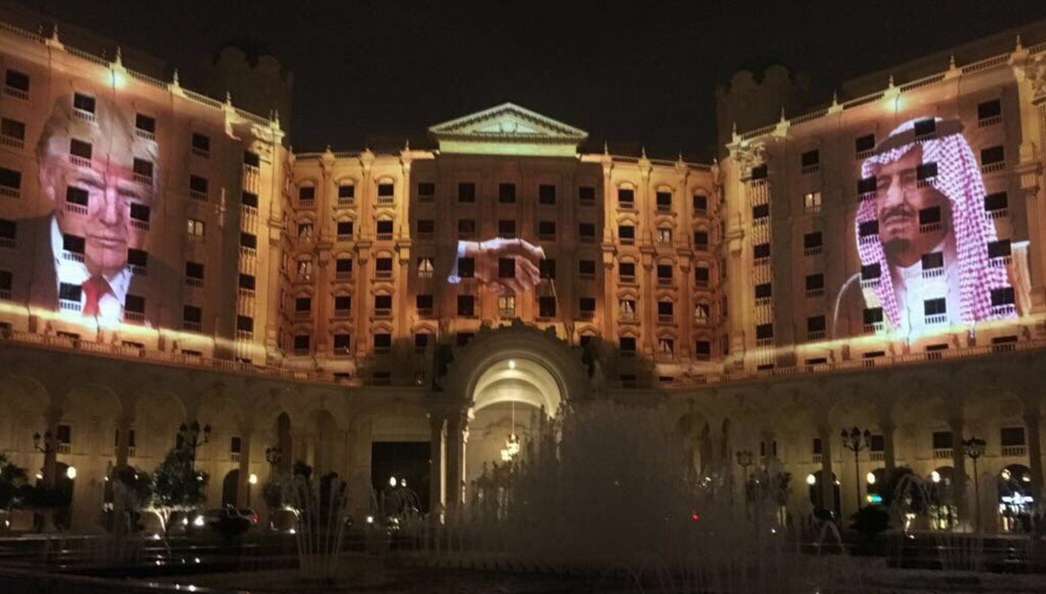Ritz-Carlton in Riyadh projects five-story portrait of Trump on side of hotel