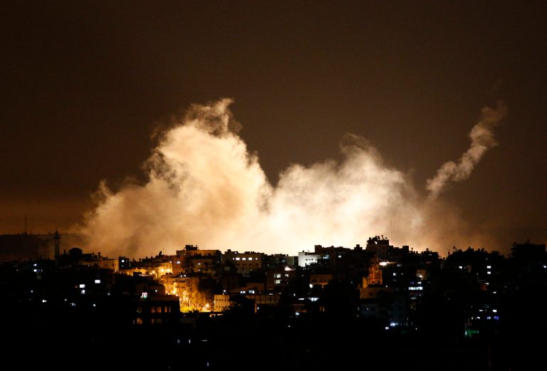 Smoke from flares rises in the sky in Gaza City, in the northern Gaza Strip, Thursday, July 17, 2014. Israel launched a large-scale ground offensive in the Gaza Strip Thursday, escalating a 10-day military operation to try to destroy Hamas' weapons arsenal, rocket firing abilities and tunnels under the Palestinian territory's border with Israel. It was the first major Israeli ground offensive in Gaza in just over five years. (AP Photo/Lefteris Pitarakis)