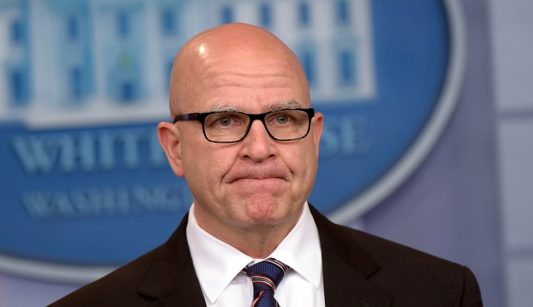 National Security Adviser H.R. McMaster pauses during a briefing at the White House in Washington, Tuesday, May 16, 2017. President Donald Trump claimed the authority to share "facts pertaining to terrorism" and airline safety with Russia, saying in a pair of tweets he has "an absolute right" as president to do so.
