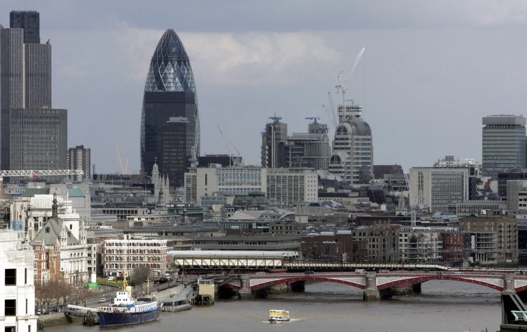 FILE - In this Monday April 10, 2006 file photo, a view from Nelson's Column shows the Gherkin building over central London's skyline. Accountancy firm Deloitte LLP says Thursday, April 24, 2014 it has been appointed receiver of one of London's most iconic buildings, the Gherkin. The high-rise office tower in London's financial district is co-owned by Germany's IVG Immobilien AG, which went into bankruptcy protection last year. Deloitte said Thursday that the building had run into difficulties due to its 