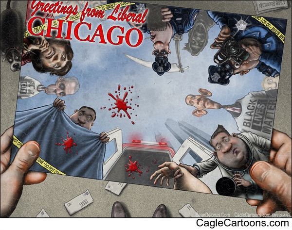 Editorial cartoon: Greetings from liberal Chicago