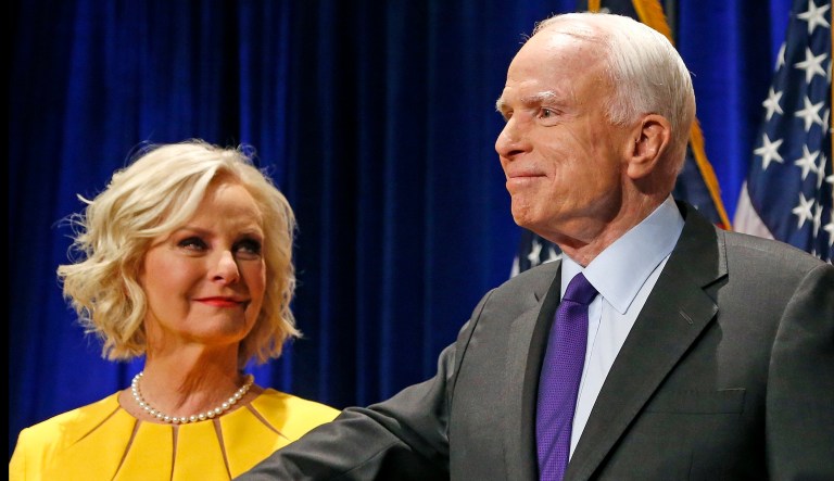 Sen. John McCain's wife Cindy McCain said her husband is "doing fine" despite missing the past two months on Capitol Hill after being diagnosed last summer with glioblastoma. (AP Photo/Ross D. Franklin, File)