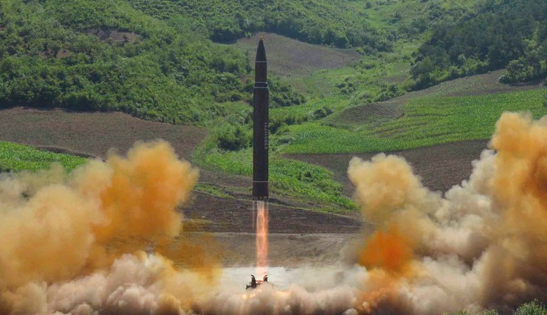 The Pentagon conceded the July 4 launch of what North Korea is calling its Hwasong-14 missile, while not a threat to Japan or South Korea, was a risk to commercial shipping and air traffic because Pyongyang issued none of the required notices of a live-fire exercise. (Korean Central News Agency/Korea News Service via AP)