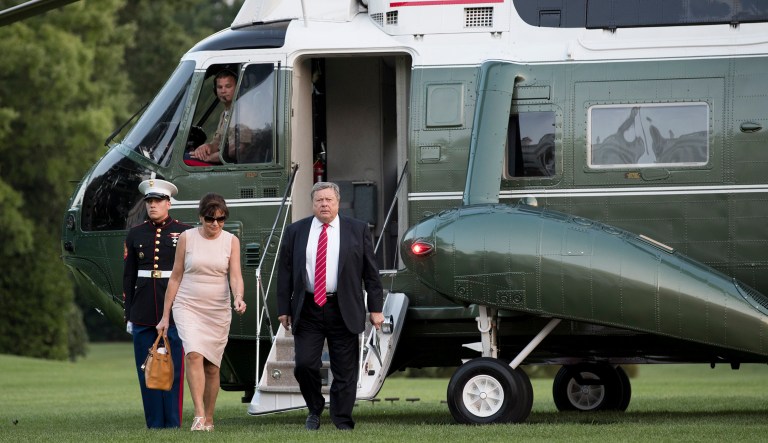 Viktor and Amalija Knavs, the parents of first lady Melania Trump, walk from Marine One across the South Lawn to the White House in Washington, Sunday, June 11, 2017. The Knavses, originally from Slovenia, possess green cards, but their attorney Michael Wildes declined to tell the Washington Post Wednesday how they gained their immigration status. (AP Photo/Carolyn Kaster)