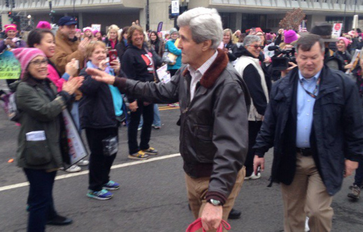 Former Secretary of State John Kerry showed up at the Women's March in Washington on Saturday walking his dog. (Courtesy of the Baltimore Sun's Doug Donovan, via Twitter)