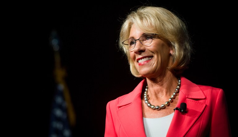 Speaking to a crowd at the American Legislative Exchange Council's annual meeting on July 20, Betsy DeVos -- a frequent target of protests -- referred to those demonstrations as 