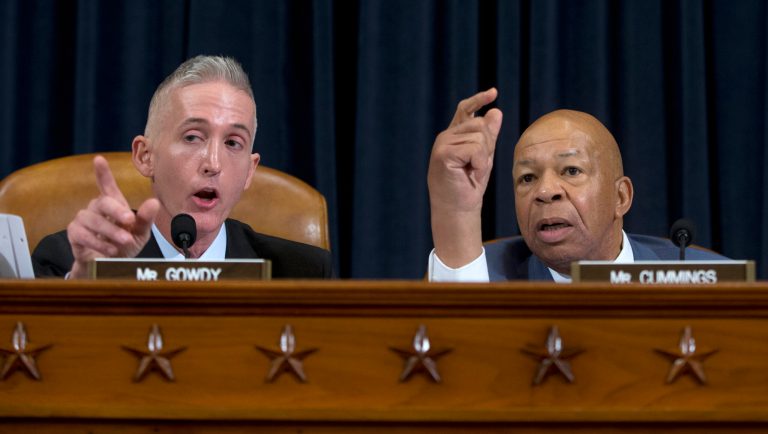 House Oversight Committee Chairman Trey Gowdy, R-S.C., and ranking member Elijah Cummings, D-Md., again asked the Justice Department for documents pertaining to government air travel since the Jan. 20 inauguration. (AP Photo/Carolyn Kaster)