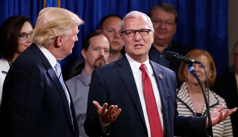 Republicans are pleading with Rep. Kevin Cramer, R-N.D., to run for Senate after internal opposition research on state Sen. Tom Campbell, the leading Republican to run in his place, turned up troubling information. (AP Photo/Charles Rex Arbogast)