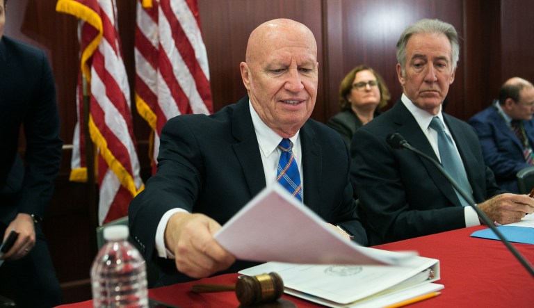 House Ways and Means Committee Chairman Kevin Brady (pictured center) at a joint tax conference on Capitol Hill, Wednesday, Dec. 13, 2017. GOP leaders announced they have forged an agreement on a sweeping overhaul of the nation's tax laws. (Graeme Jennings / Washington Examiner)