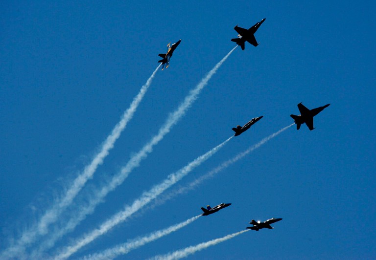 A Navy Blue Angel F/A-18 crashed shortly after taking off, just two miles from the regional airport it departed from. (AP Photo/Dino Vournas)