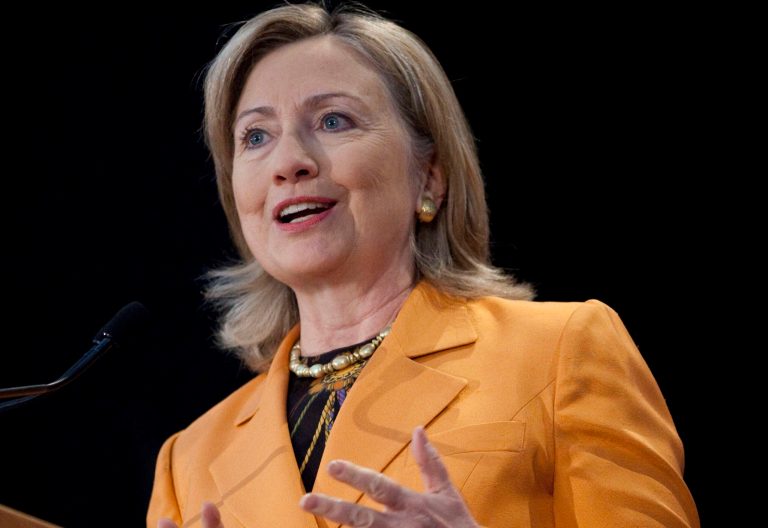 Hillary Clinton gestures during a town hall event at the University of Melbourne on Sunday, Nov. 7, 2010, in Melbourne, Australia. (AP Photo/Evan Vucci, Pool)