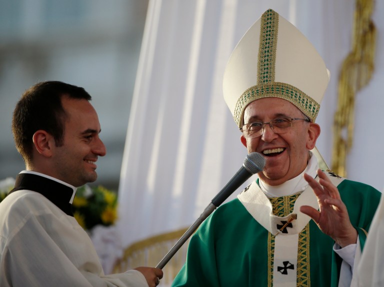 Pope Francis celebrates a mass in Caserta, Italy, Saturday, July 26, 2014. (AP Photo/Gregorio Borgia)