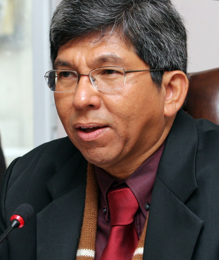 FILE - In this Nov. 21, 2005, file photo, Singapore's Minister for Environment and Water Resources Yaacob Ibrahim speaks during a meeting with his Turkish counterpart in Ankara. Ibrahim, currently minister of communications and information, supports the city-state's decision to destroy all copies of three books deemed inappropriate by state-run libraries. (AP Photo/Burhan Ozbilici, File)