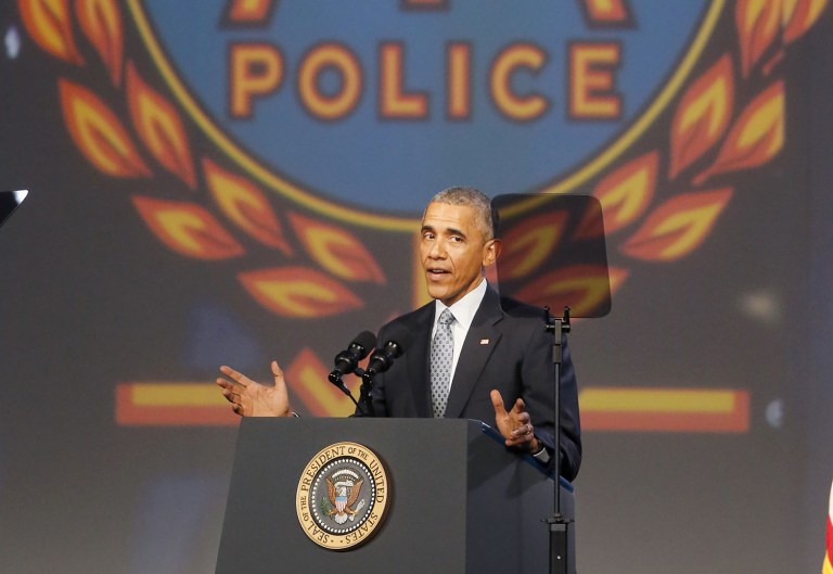 Obama offered his unwavering support to police as they 