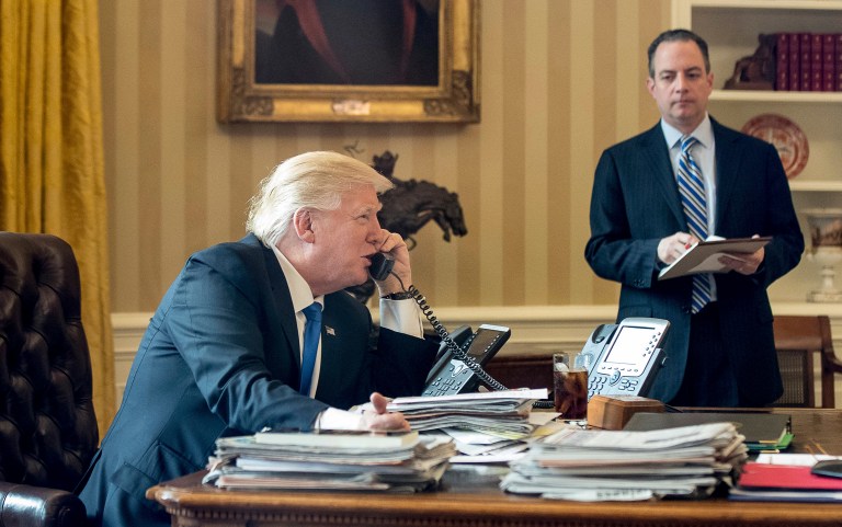President Trump reportedly once asked White House Chief of Staff Reince Priebus to swat a fly in the Oval Office. (AP Photo/Andrew Harnik)