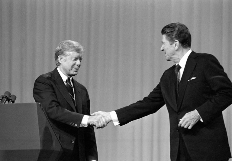 Former President Ronald Reagan, pictured with former President Jimmy Carter, set an important example when he called in the National Guard to handle Berkley protests as California's governor. (AP Photo/Madeline Drexler, File)