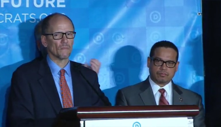 Minnesota Rep. Keith Ellison was the progressive favorite, but failed to generate enough support to beat Perez on the second ballot. (Screen shot)