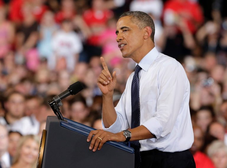 President Barack Obama speaks about the economy, Wednesday, July 24, 2013, at the University of Central Missouri in Warrensburg, Mo. (AP/Charlie Riedel)