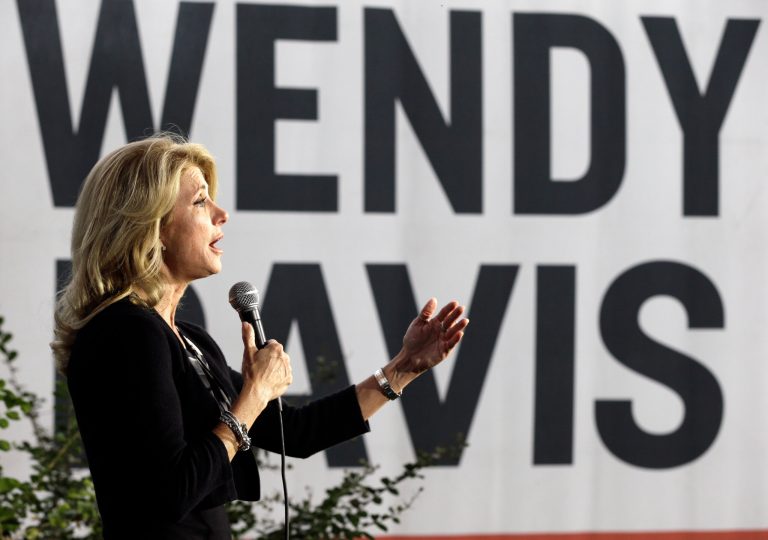 Former Texas Democratic gubernatorial candidate Wendy Davis speaks to supporters at a campaign event, Monday, Nov. 3, 2014, in Houston. (AP Photo/Pat Sullivan)