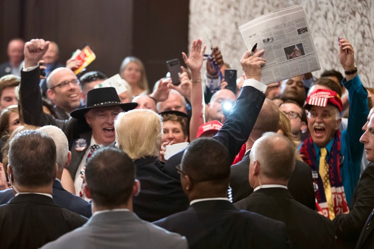 Donald Trump departs significantly from traditional GOP positions on free trade, immigration and entitlement reform, but his views better align the party with contemporary economic and political realities. (AP Photo/Evan Vucci)