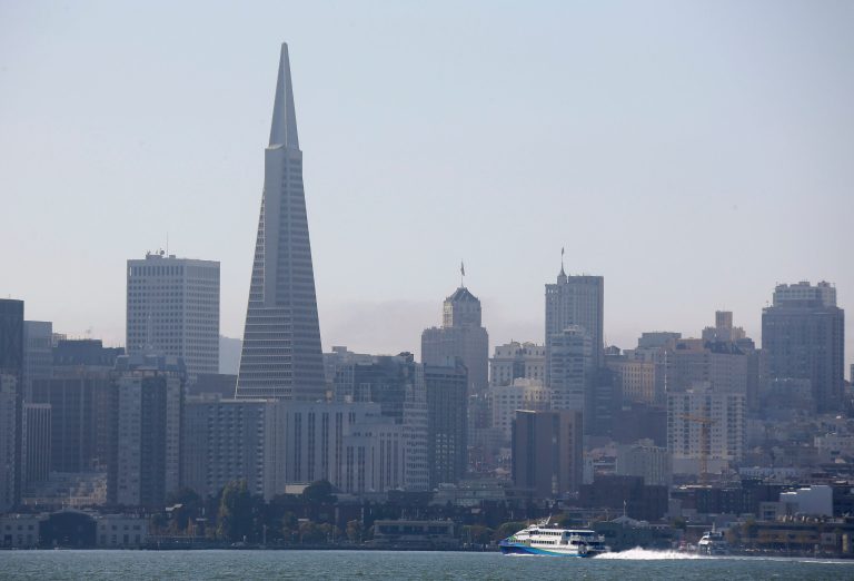 With the BART transit system on strike, a San Francisco Bay Ferry makes its way toward the Ferry Building Monday, Oct. 21, 2013, in San Francisco. Frustrated bay area commuters started the work week on Monday with gridlocked roadways and long lines for buses and ferries as a major transit strike entered its fourth day. (AP Photo/Eric Risberg)