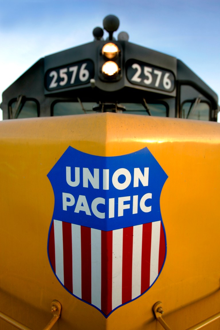 A Union Pacific engine sits in a railway yard Thursday, Oct. 27, 2005 file photo taken in Salt Lake City.  Union Pacific Corp., the largest U.S. rail freight carrier, will report first quarter earnings later Thursday April 17, 2014. (AP Photo/Douglas C. Pizac, File)