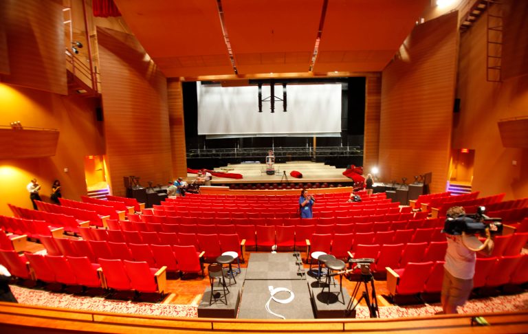 The Keith C. and Elaine Johnson Wold Performing Arts Center, the site off the presidential debate at Lynn University in Boca Raton, Fla. (AP photo)