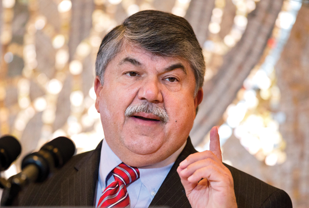 AFL-CIO President Richard Trumka speaks at the AFL-CIO and American Federation of Teachers summit. (AP Photo/Manuel Balce Ceneta)