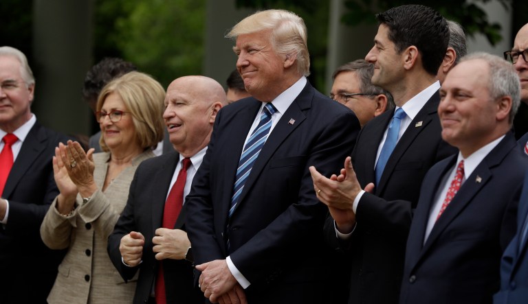 President Trump's healthcare bill, narrowly approved by the Republican-led House this month, is mired in low approval ratings, according to a new poll. (AP Photo/Evan Vucci)