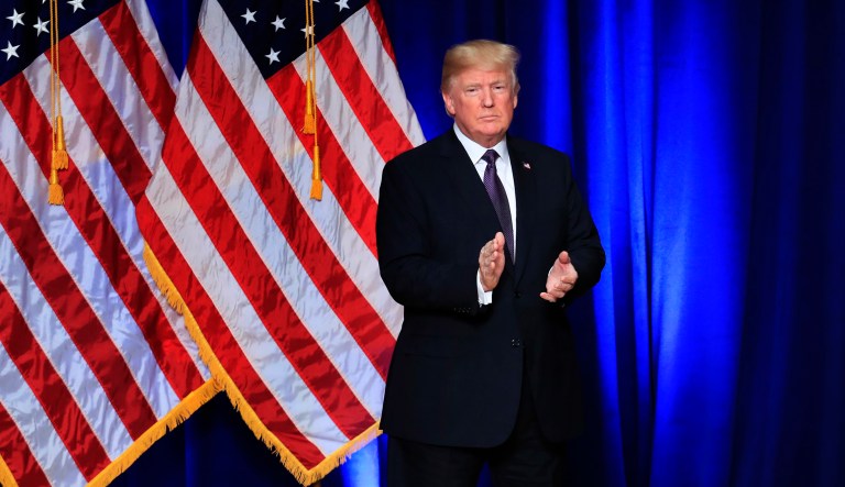 President Trump celebrated the Dow Jones' historic 5,000 point surge in 2017. He also predicted the stock market would jump higher once Congress passes the tax reform bill. (AP Photo/Manuel Balce Ceneta)