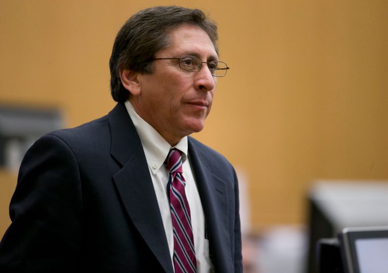 Prosecutor Juan Martinez looks on during the cross examination of Dr. Janeen DeMarte during the Jodi Arias trial at Maricopa County Superior Court in Phoenix on Wednesday, April 17, 2013. Arias is on trial for the killing of her boyfriend, Travis Alexander in 2008. Arias claims self-defense but faces a potential death sentence if convicted of first-degree murder. (AP Photo/The Arizona Republic, David Wallace, Pool)