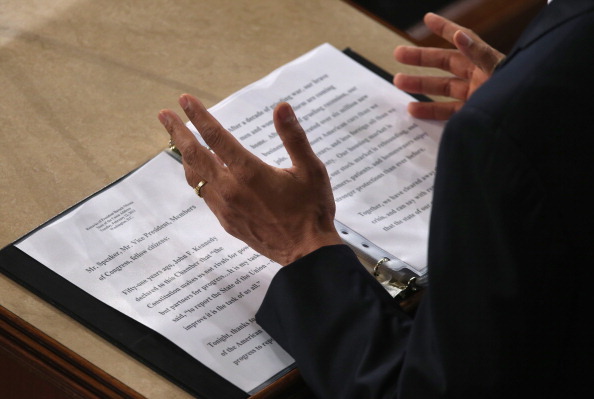 WASHINGTON, DC - FEBRUARY 12:  U.S. President Barack Obama delivers his State of the Union speech before a joint session of Congress at the U.S. Capitol February 12, 2013 in Washington, DC. Facing a divided Congress, Obama concentrated his speech on new initiatives designed to stimulate the U.S. economy and said, 