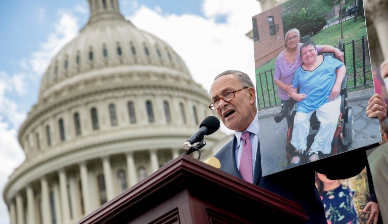 Schumer said Democrats won't work with the GOP on a bill unless they start over. (AP Photo/Andrew Harnik)