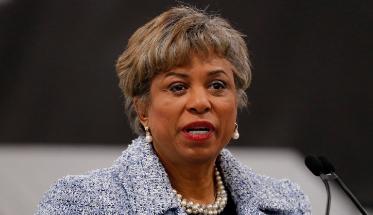 Rep. Brenda Lawrence, D-Mich., was caught by a photographer playing Candy Crush on her phone during President Trump's State of the Union speech. (AP Photo/Paul Sancya)