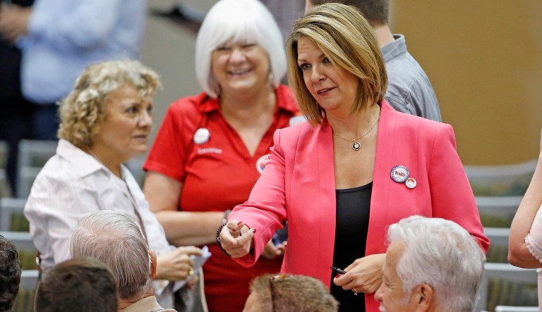 Kelli Ward doesn't seem to be actually wed to any principles beyond subservience to Trump. Almost to a rule, her campaign platform is defined by attestations of support for Trump and his policies. (AP Photo/Ross D. Franklin)