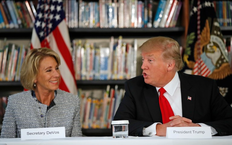 Under the executive order, DeVos will have 300 days to review regulations that might be deemed as overstepping the federal department's bounds. (AP Photo/Alex Brandon)