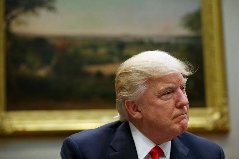 President Trump's job approval rating is mired in the low 40s, historically low for a president below the 100-day mark. (AP Photo/Evan Vucci)