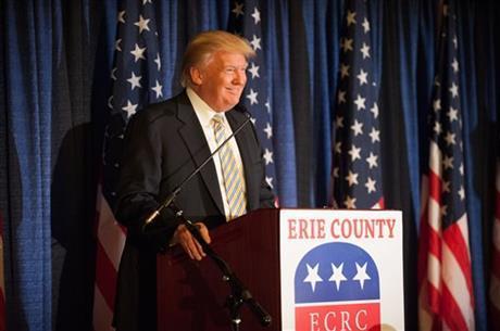 Donald Trump speaks at the Erie County Republican Committee fundraiser at Salvatore's Italian Gardens in Depew, NY, Friday, Jan. 31, 2014. The fundraiser was the largest GOP fundraiser in Western New York history. AP Photo