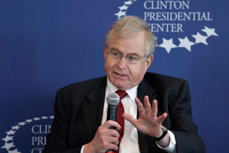 Sandy Berger, former National Security Advisor, participates in a panel discussion about the Bosnian War at the Clinton Presidential Library in Little Rock, Ark., Tuesday, Oct. 1, 2013. (AP Photo/Danny Johnston)