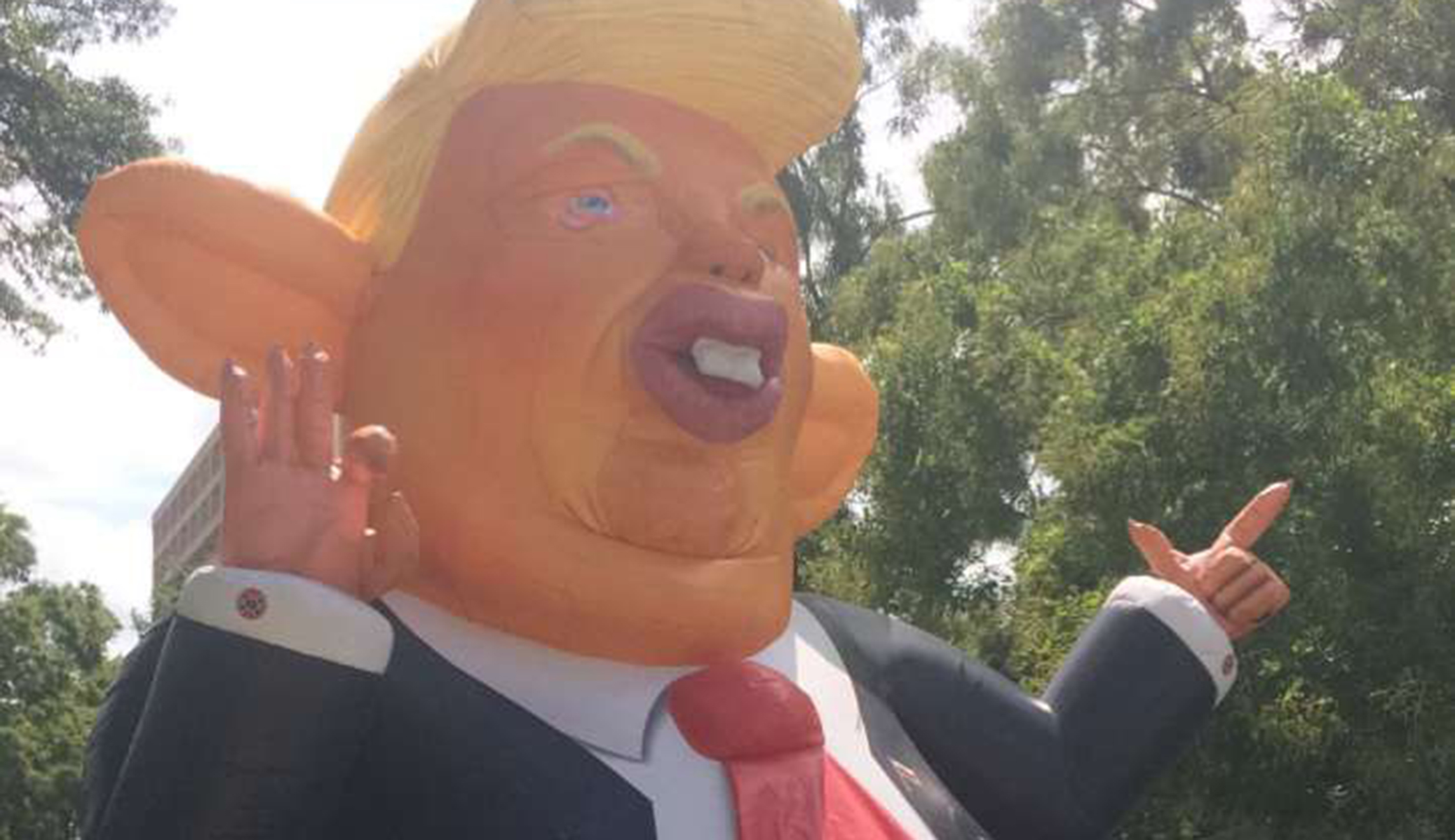 Giant inflatable Trump rat artist says protest piece is designed to ‘hold mirror’ up to president