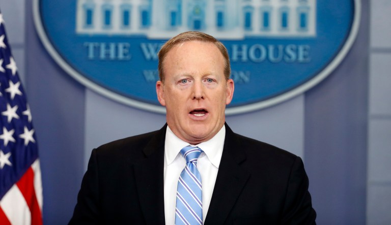 White House press secretary Sean Spicer said the Supreme Court's decision to reinstate President Trump's travel ban is a positive thing. (AP Photo/Alex Brandon)