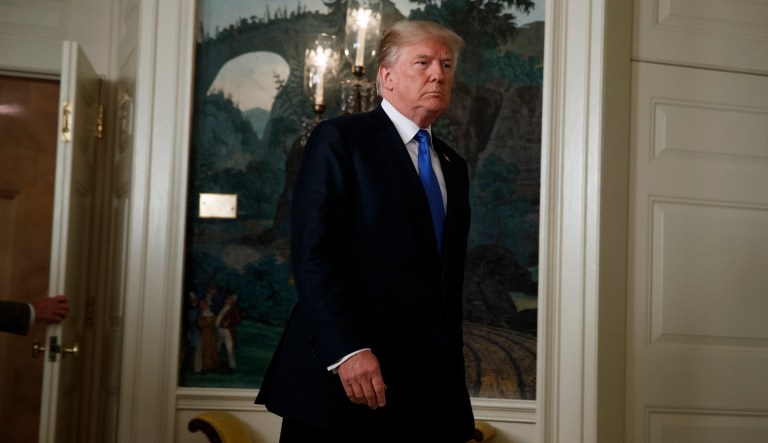 President Donald Trump arrives to deliver a statement. (AP Photo/Evan Vucci)