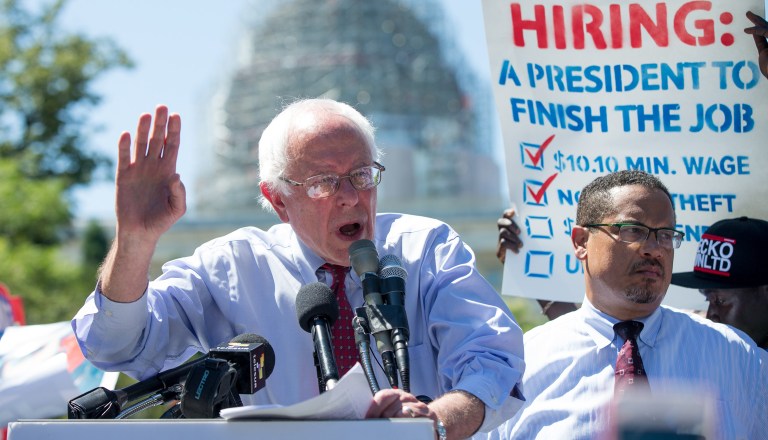 Sen. Bernie Sanders and Rep. Keith Ellison offered a withering critique of the Democratic Party on Wednesday. (AP Photo/Andrew Harnik)