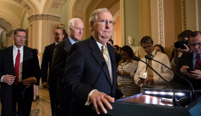 The Senate easily passed legislation reflecting President Trump's deal with Democrats to provide billions of dollars in Harvey relief, and extend federal spending and borrowing authority into December. (AP Photo/J. Scott Applewhite)
