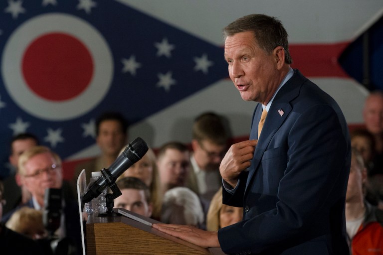 Ohio Gov. John Kasich is beating Donald Trump among Buckeye State Republicans, according to a new poll. (AP Photo/John Minchillo)