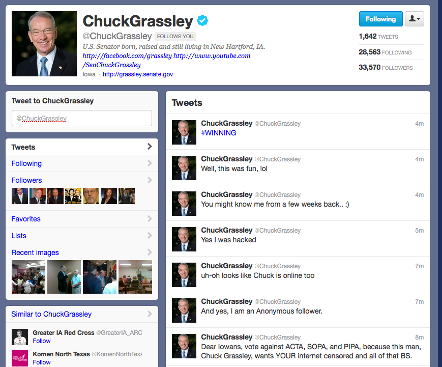 Speakeasy: Grassley gets hacked on Twitter