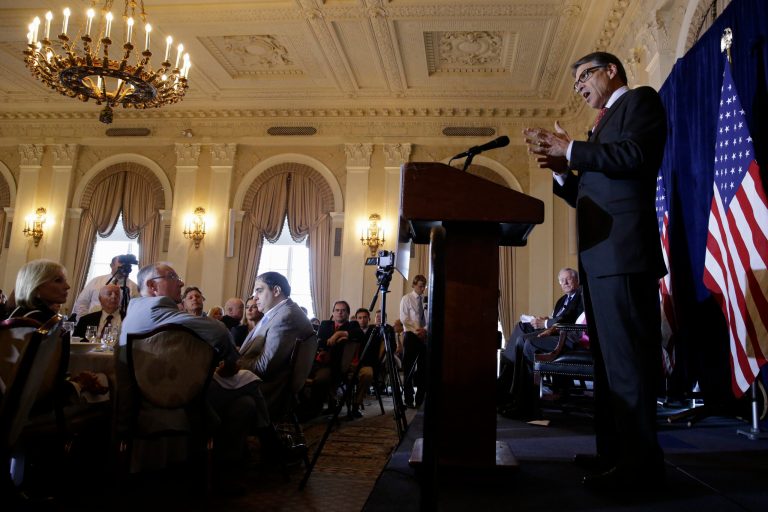 Former Texas Gov. Rick Perry, speaks during a luncheon hosted by the Committee to Unleash Prosperity, Wednesday, July 29, 2015, at the the Yale Club in New York. (AP Photo)Â 