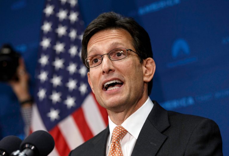 Following his defeat in the Virginia primary Tuesday, House Majority Leader Eric Cantor, R-Va., tells reporters he intends to resign his leadership post at the end of July, at the Capitol on Wednesday. (AP/J. Scott Applewhite)