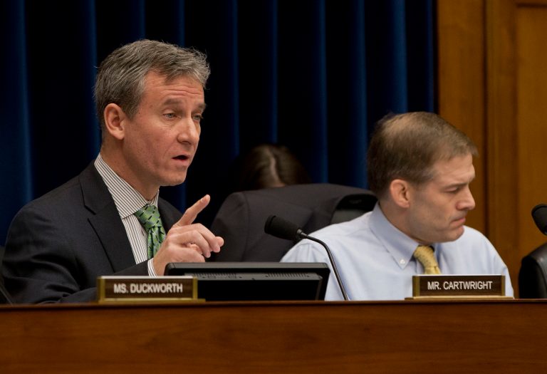 House subcommittee on Economic Growth, Job Creation, and Regulatory Affairs Ranking Member Rep. Matt Cartwright, D-Pa., left, and subcommittee Chairman Rep. Jim Jordan, R-Ohio participate in the subcommittee's hearing on Capitol Hill in Washington, Thursday, Feb. 6, 2014. (AP Photo/Pablo Martinez Monsivais)