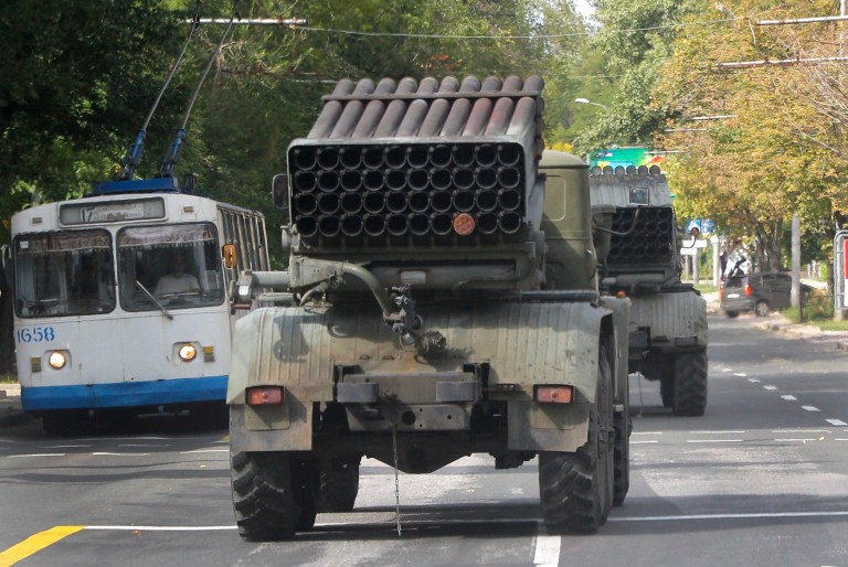 Pro-Russian rebels drive multiple rocket launchers 